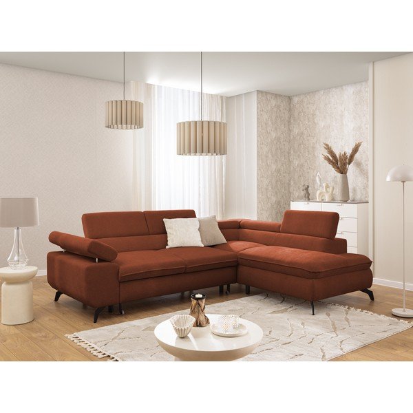 Žinylková rohová pohovka v terakotové barvě (pravý roh/do L) Marbeya  – Ropez-image-1