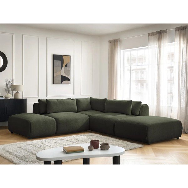 Zelená polohovací modulární rohová pohovka Jana – Bobochic Paris-image-1