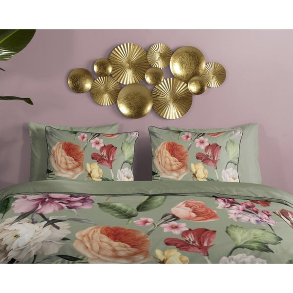 Zelené povlečení na jednolůžko/prodloužené z bavlněného saténu 140x220 cm Fiori – Descanso-image-2