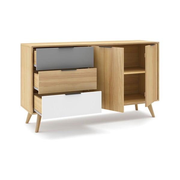 Nízká komoda z borovicového dřeva v přírodní barvě 140x81 cm Elfa – Marckeric-image-4