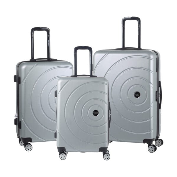 Sada 3 cestovních kufrů na kolečkách ve stříbrné barvě Travel World
