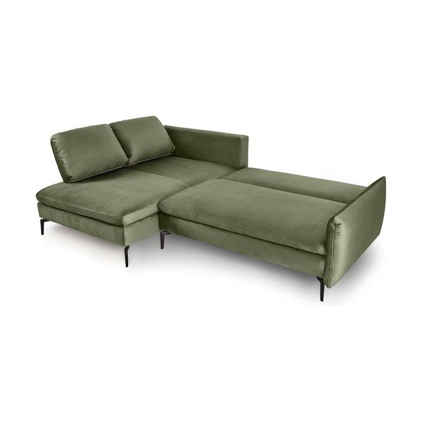 Zelená rozkládací sametová rohová pohovka Bonami Selection Fira, levý roh-image-3