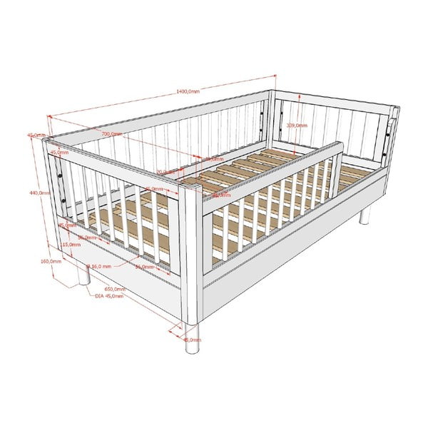 Bílá postýlka z bukového dřeva 70x140 cm Forrest – Vipack-image-2