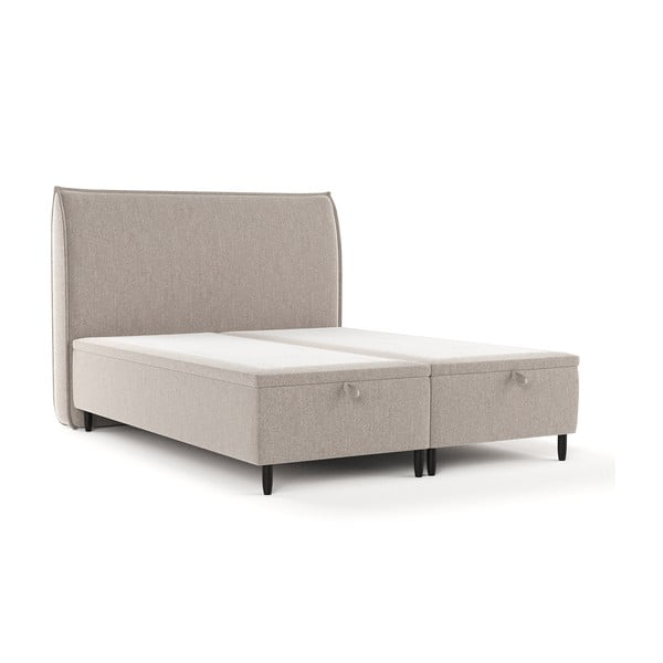 Šedobéžová čalouněná dvoulůžková postel s úložným prostorem 200x200 cm Pearl – Maison de Rêve