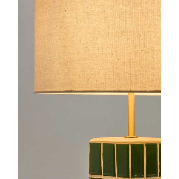 Zelená/krémová stolní lampa s textilním stínidlem (výška 61,5 cm) Rue – Kave Home-image-3