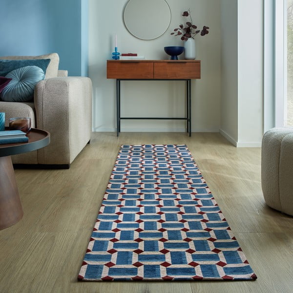 Modrý běhoun 60x230 cm Lennox Geometric – Flair Rugs-image-1