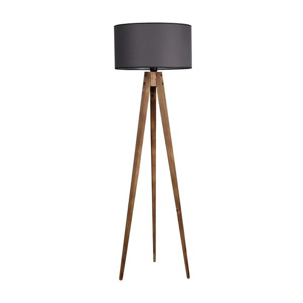 Černá/hnědá stojací lampa s textilním stínidlem (výška 153 cm) Tripod – Opviq lights