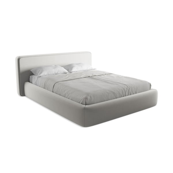 Světle šedá čalouněná dvoulůžková postel s úložným prostorem s roštem 160x200 cm Kiana – Makamii-image-2
