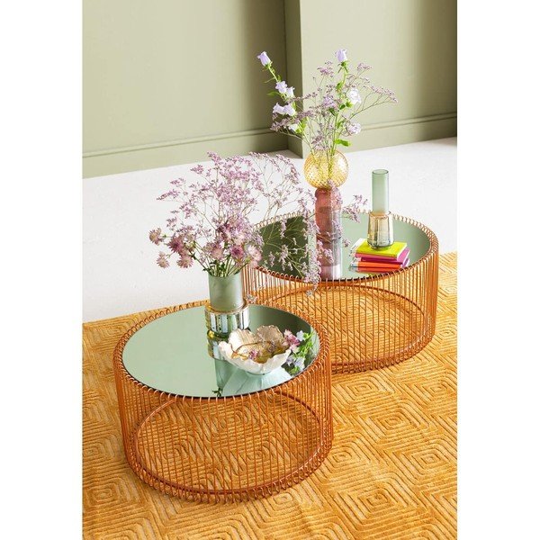 Kulaté konferenční stolky v sadě 2 ks v měděné barvě ø 69,5 cm Wire Big – Kare Design-image-1