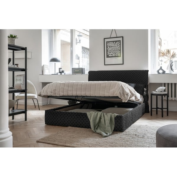 Černá čalouněná dvoulůžková postel s úložným prostorem s roštem 160x200 cm Sleepy Luna – Miuform-image-1