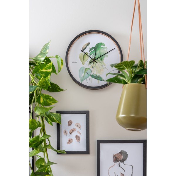 Zeleno-bílé nástěnné hodiny v černém rámu Karlsson Monstera, ø 26 cm-image-1