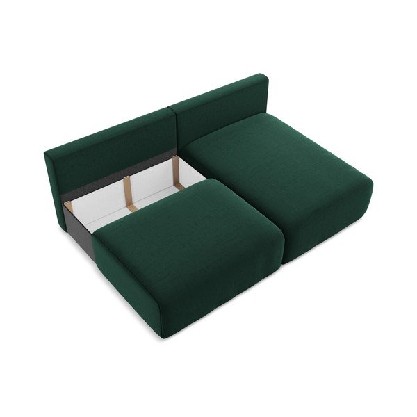 Tmavě zelená sametová rozkládací/s úložným prostorem rohová pohovka (pravý roh/s lenoškou) Kalena – Makamii-image-4