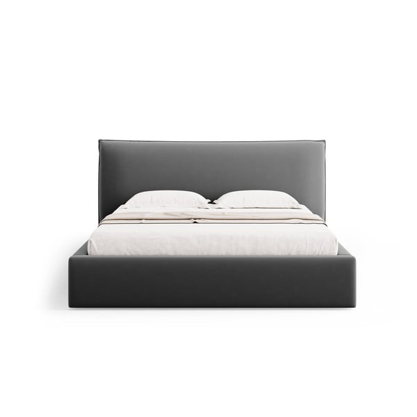 Tmavě šedá čalouněná dvoulůžková postel s úložným prostorem a roštem 180x200 cm Elio – Milo Casa-image-3