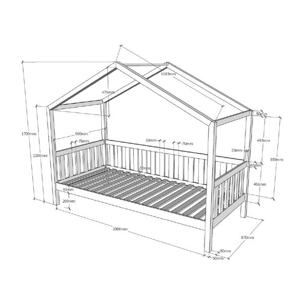 Antracitová domečková dětská postel z borovicového dřeva 90x200 cm DALLAS – Vipack-image-4