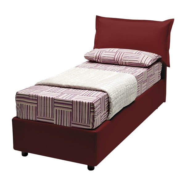 Červená jednolůžková postel s úložným prostorem, matrací a potahem z koženky 13Casa Rose, 80 x 190 cm