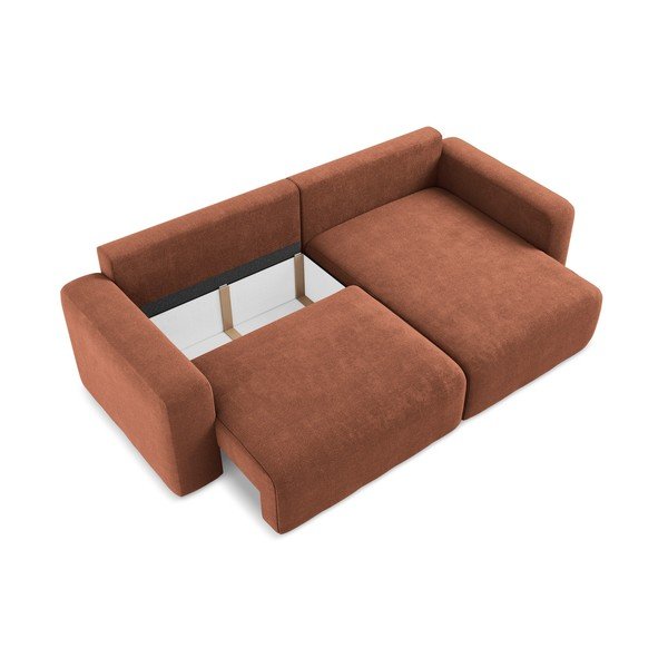 Žinylková rozkládací/s úložným prostorem rohová pohovka v terakotové barvě (pravý roh/s lenoškou) Kona – Makamii-image-4