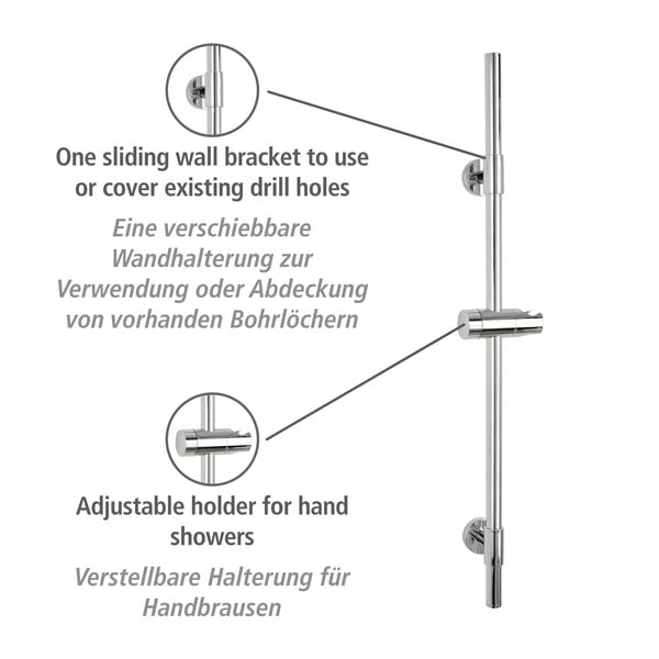Nástěnná sprchová tyč z nerezové oceli v leskle stříbrné barvě 66 cm Basic – Wenko-image-3