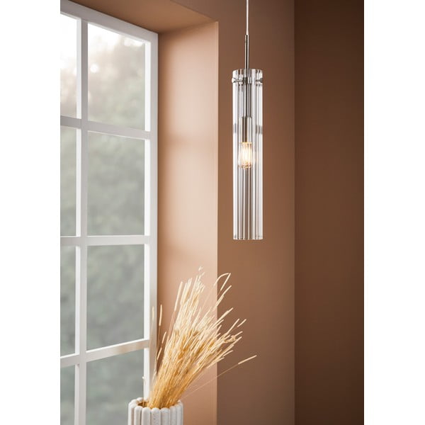 Závěsné svítidlo ve stříbrné barvě se skleněným stínidlem Tubo – Markslöjd-image-1