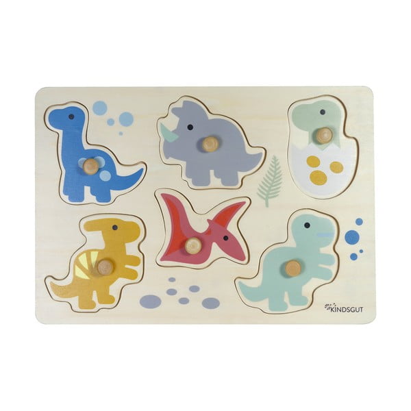 Dřevěné vkládací puzzle (počet dílků 6) Dinosaurs – Kindsgut
