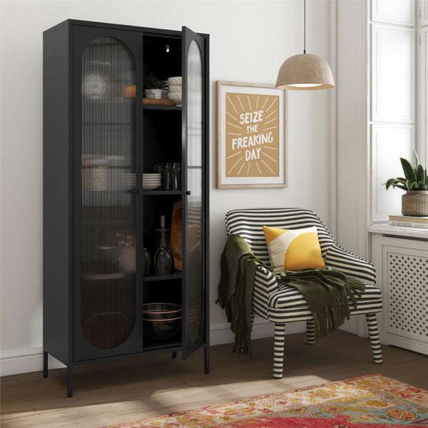 Černá kovová vitrína 80x186x40 cm Luna – Støraa-image-1