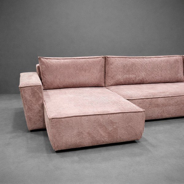 Světle růžová manšestrová rozkládací/s úložným prostorem rohová pohovka Nihad - II. jakost – Bobochic Paris-image-4