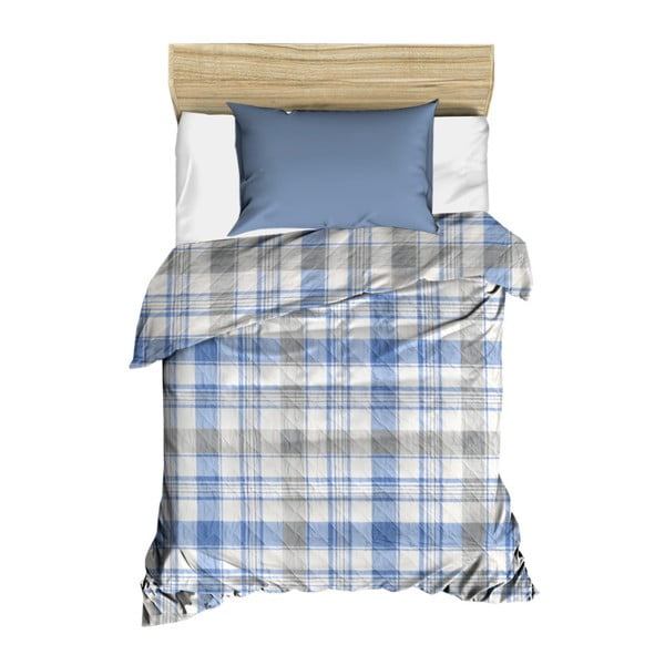 Modrý prošívaný přehoz přes postel Checkers, 160 x 230 cm