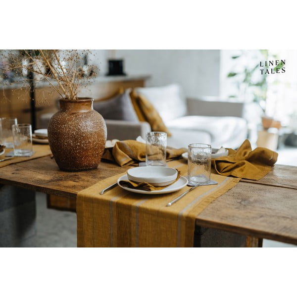 Lněný běhoun na stůl 200x200 cm Amber Bronze Stripes – Linen Tales-image-4