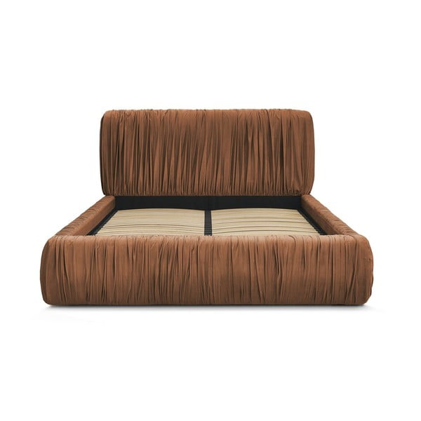 Oranžová čalouněná dvoulůžková postel s úložným prostorem a roštem 180x200 cm Blair – Bobochic Paris-image-4