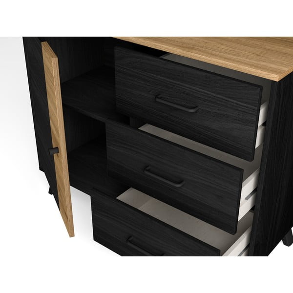 Černá/přírodní nízká komoda v dekoru dubu 92x81 cm Texas – Marckeric-image-4