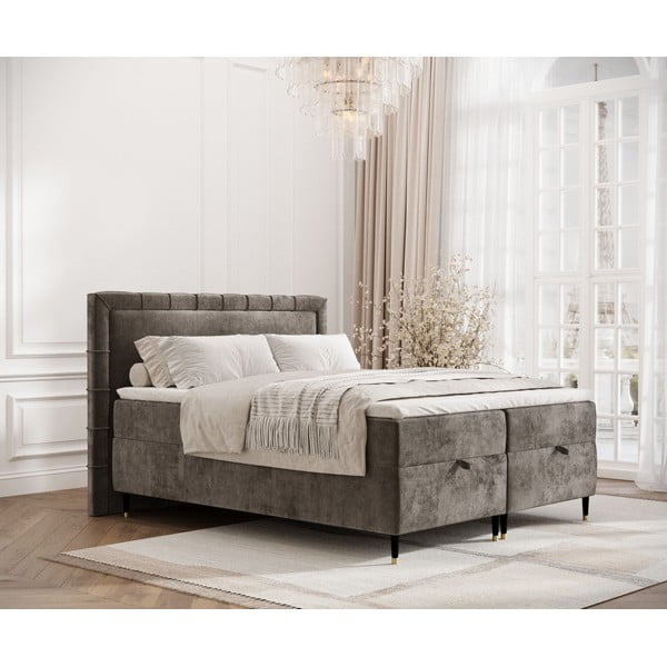 Tmavě šedá boxspring postel s úložným prostorem 200x200 cm Voyage – Maison de Rêve-image-1
