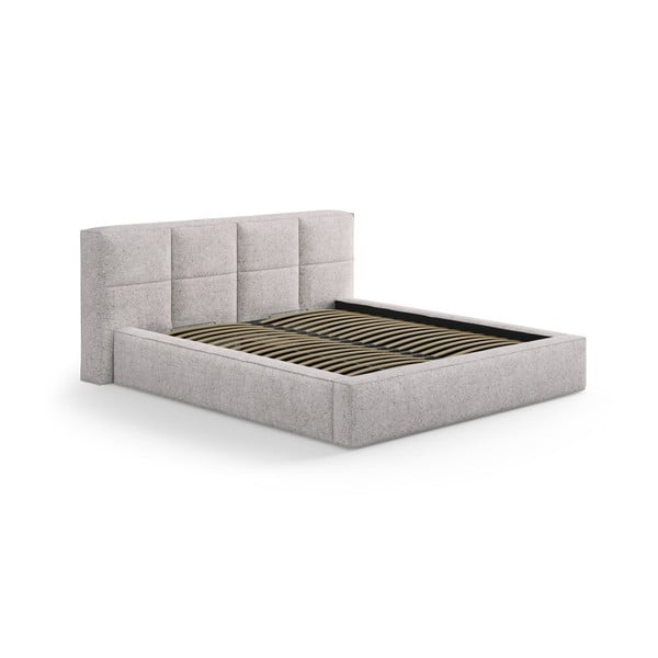 Béžová čalouněná dvoulůžková postel s úložným prostorem s roštem 200x200 cm Simon Darren – Micadoni 