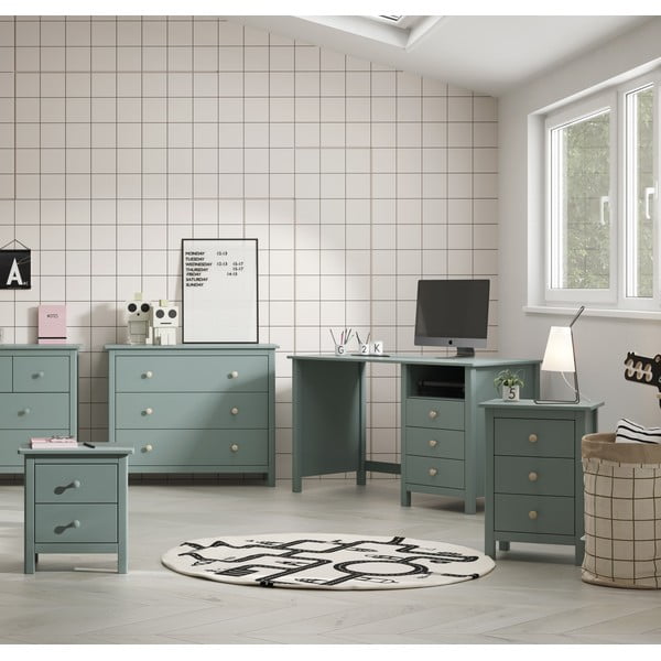 Dětský noční stolek z borovicového dřeva v petrolejové barvě Max – Marckeric-image-1