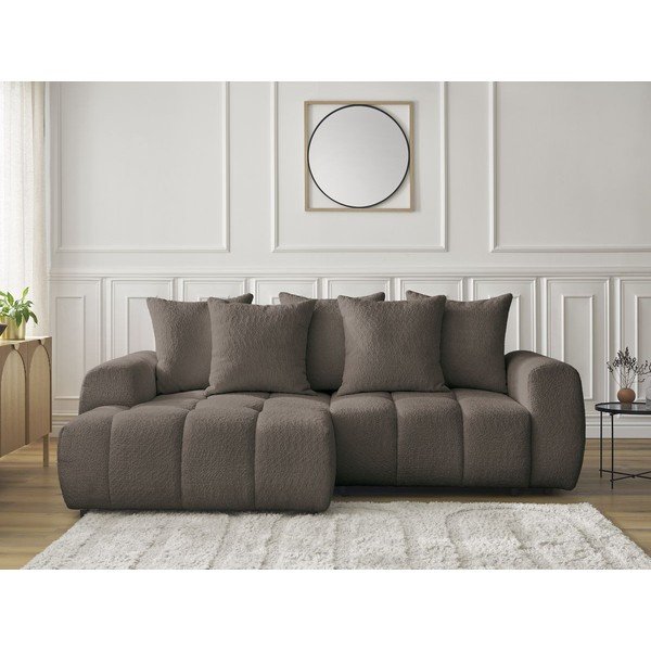 Hnědá rozkládací/s úložným prostorem rohová pohovka z textilie bouclé (levý roh/s lenoškou) Roxelane – Bobochic Paris-image-1