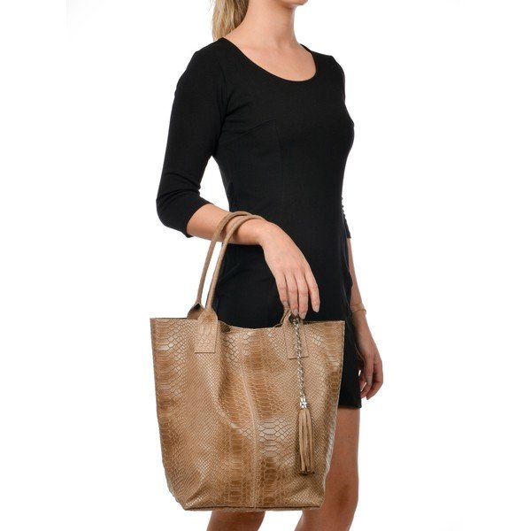 Hnědá kožená kabelka shopper Renata Corsi Lola-image-4