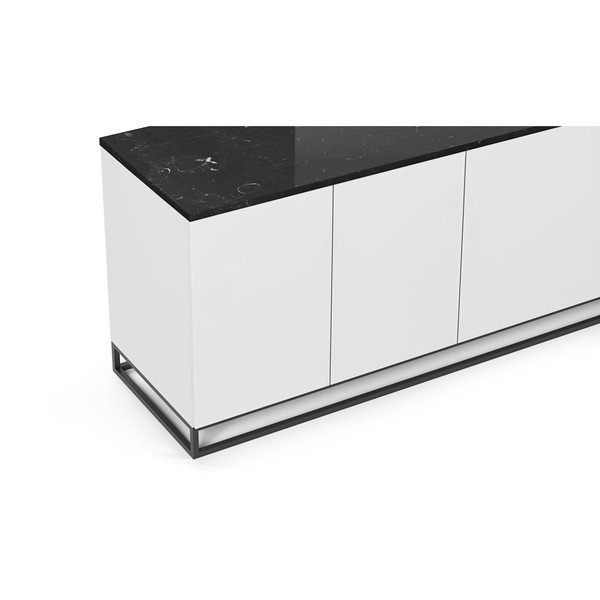 Matně bílý televizní stolek s černou deskou v mramorovém dekoru TemaHome Join, 200 x 65 cm-image-1