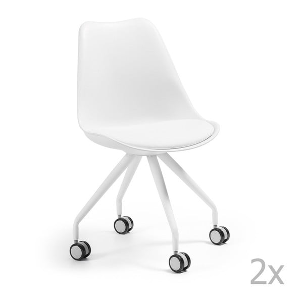 Sada 2 bílých židlí a kolečkách La Forma Lars