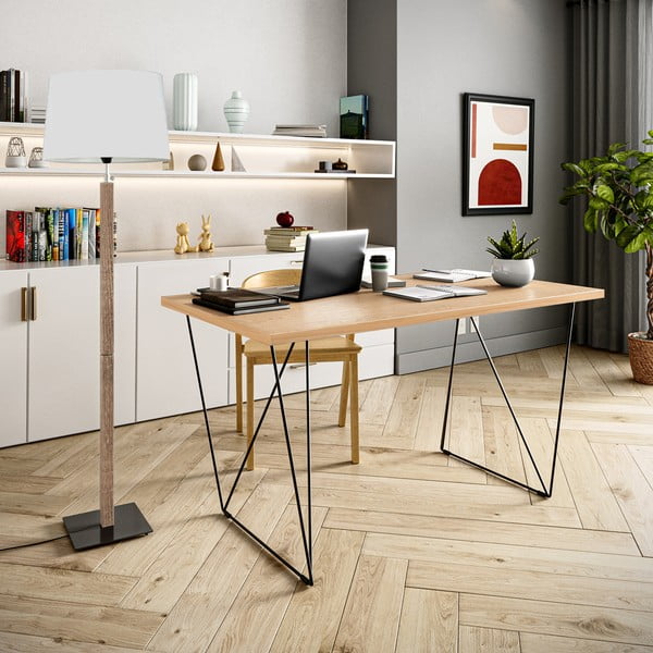 Pracovní stůl v dekoru dubového dřeva s černými nohami TemaHome Flow, 140 x 75 cm-image-1