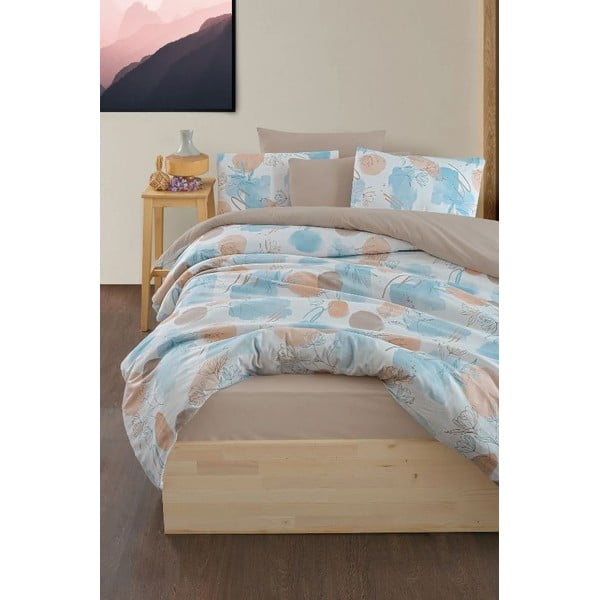 Modro-hnědé 4dílné prodloužené povlečení na dvoulůžko s prostěradlem 200x220 cm Magnolia – Mila Home-image-1