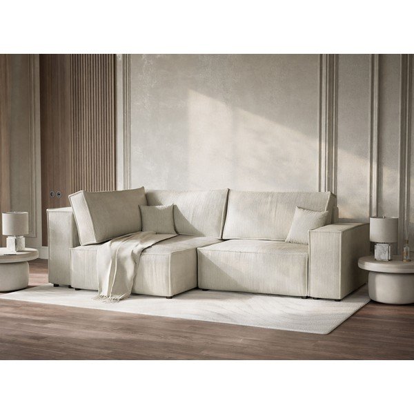 Krémová manšestrová rozkládací/s úložným prostorem rohová pohovka (levý roh/do L) Tonga – Maison de Rêve-image-4