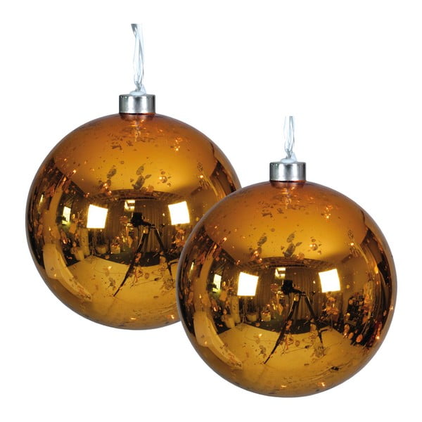 Sada 2 vánočních skleněných baněk zlaté barvy s LED světly Naeve, Ø 13 cm