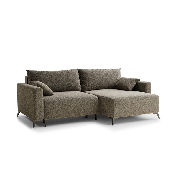 Hnědá žinylková rozkládací/s úložným prostorem rohová pohovka (pravý roh/s lenoškou) Leon – Maison de Rêve