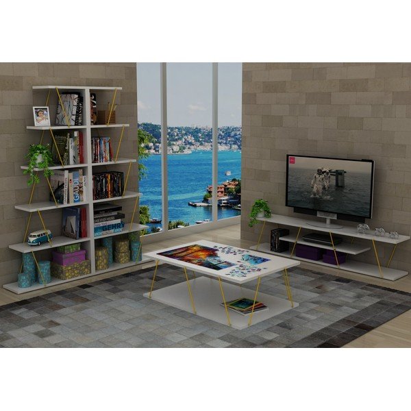 Bílá knihovna se žlutým detailem Rafevi Tars Mini-image-4