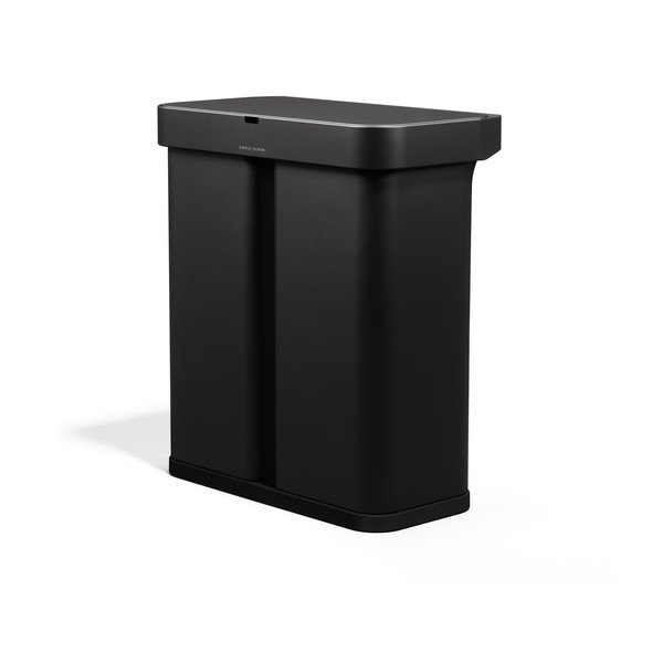 Černý ocelový odpadkový koš 34+24 l na tříděný odpad/bezdotykový Dual Sensor – simplehuman