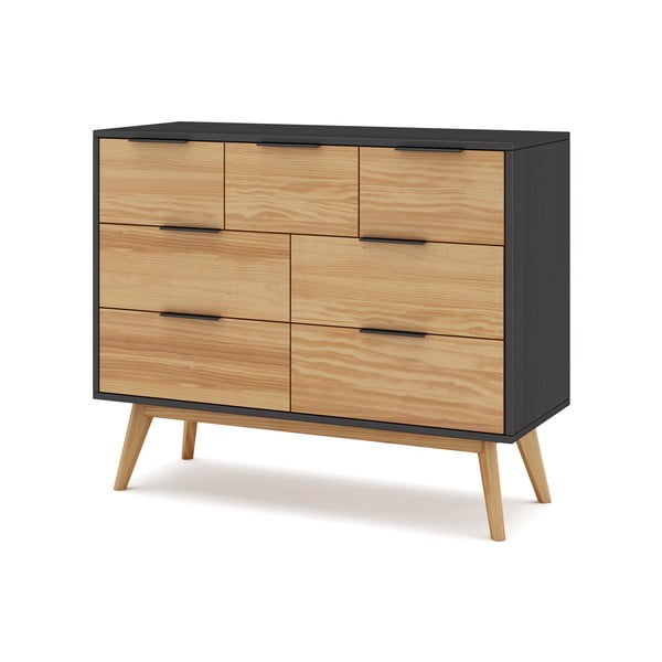 Černá/přírodní nízká komoda z borovicového dřeva 120x83 cm Lavis – Marckeric-image-2