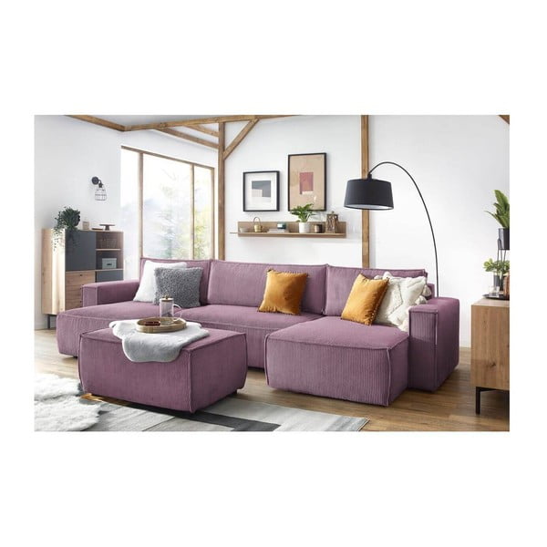 Růžový manšestrový taburet Nihad – Bobochic Paris-image-1