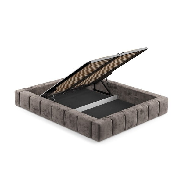 Hnědá čalouněná dvoulůžková postel s úložným prostorem s roštem 160x200 cm Aruba L – Maison de Rêve-image-4