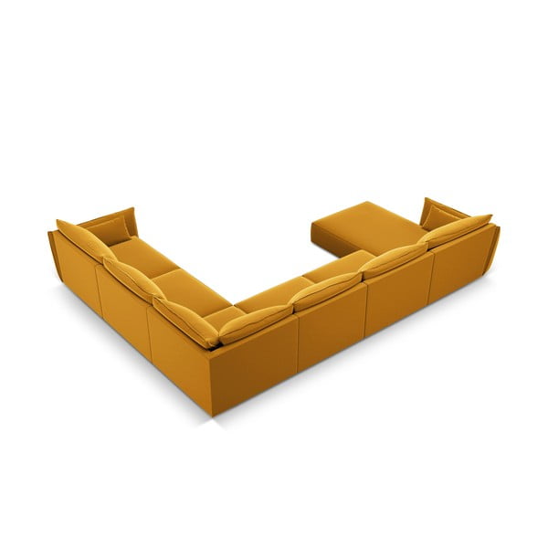 Sametová rohová pohovka v hořčicové barvě (pravý roh/do "U") Vanda – Mazzini Sofas-image-3