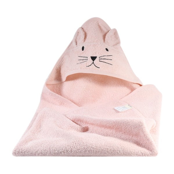 Růžový bavlněný dětský ručník s kapucí Kindsgut Cat-image-4