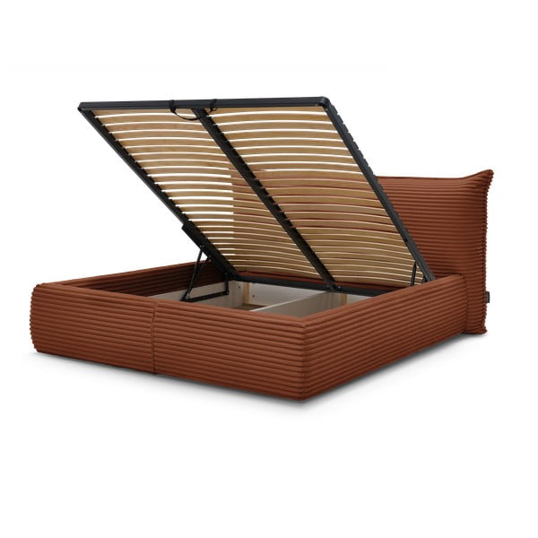 Čalouněná dvoulůžková postel v cihlové barvě s úložným prostorem a roštem 180x200 cm Jade – Bobochic Paris-image-1