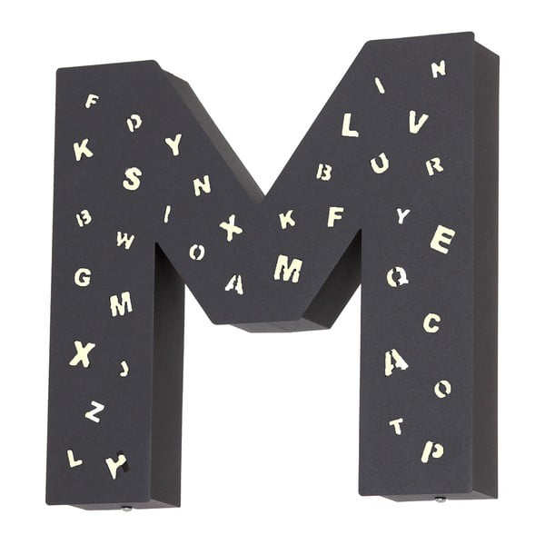 Černá světelná dekorace ve tvaru písmene Glimte Letter M
